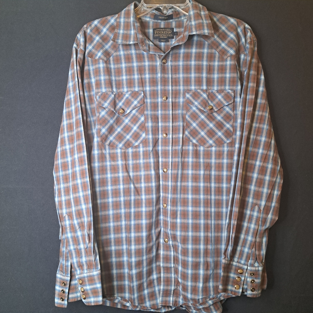 Pendleton Blue and Brown Plaid Button Down Shirt